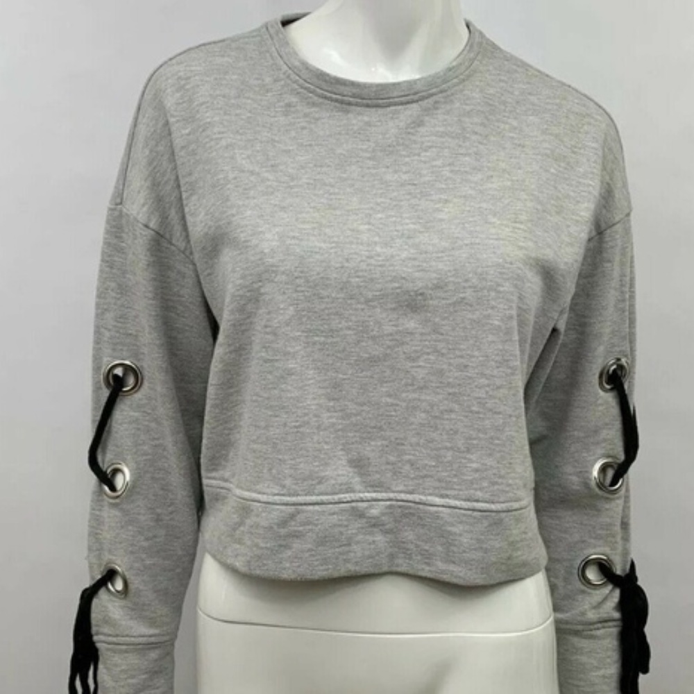 Cupio Womens Gray Fleece Cropped Long Sleeve